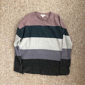 Purple striped color block sweater